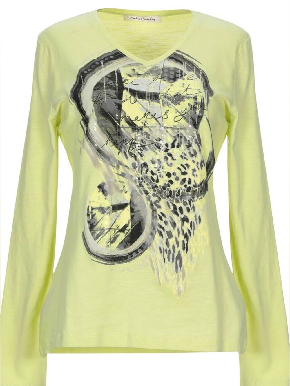 Betty Barclay Light Yellow Long Sleeve Graphic V-Neck Tee